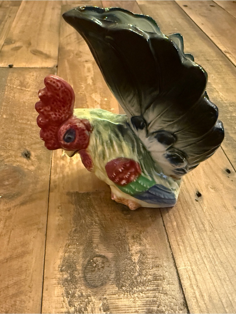 Vintage 1950’s Rooster Planter. Colorful Ceramic Rooster Figurine - Multicolor